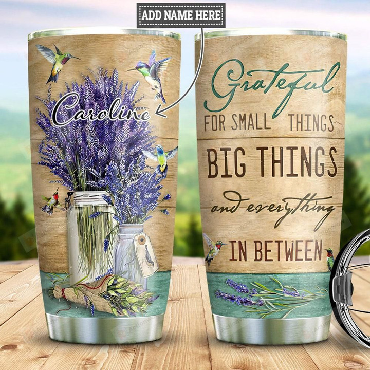 Hummingbird Lavender Personalized Quote Tumbler Cup Grateful For Small Things Stainless Steel Vacuum Insulated Tumbler 20 Oz Great Gifts For Birthday Christmas Thanksgiving Coffee/ Tea Tumbler
