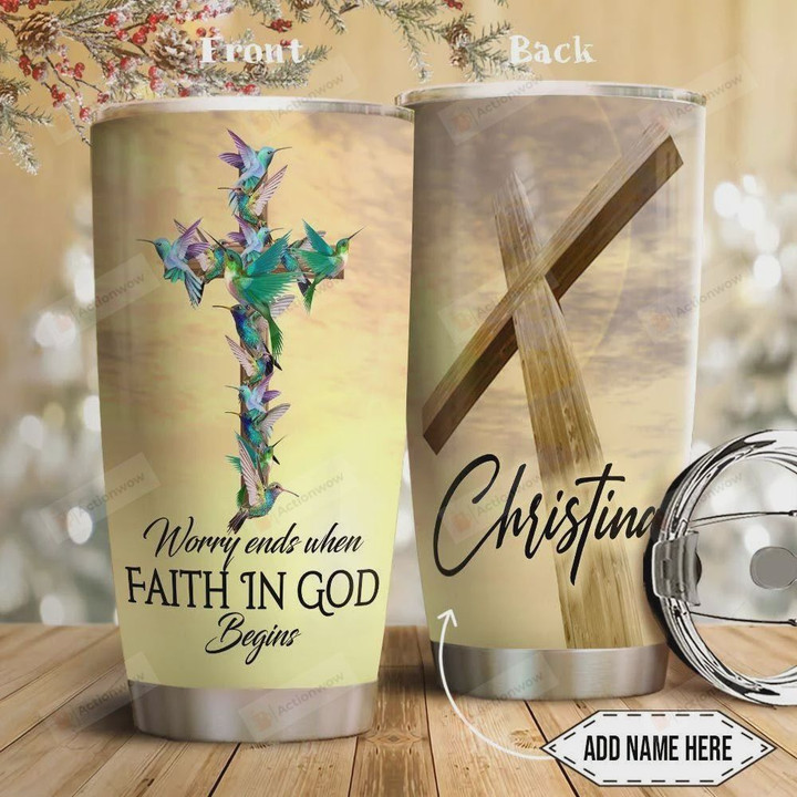 Faith Hummingbird Personalized Faith In God Stainless Steel Vacuum Insulated Tumbler 20 Oz Gifts For Birthday Christmas Thanksgiving Perfect Gifts For Hummingbird Lovers Coffee/ Tea Tumbler