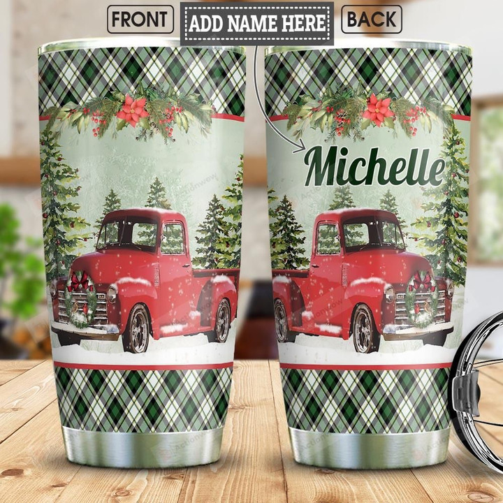 Christmas Red Truck Personalized Tumbler Cup Stainless Steel Vacuum Insulated Tumbler 20 Oz Best Gifts For Trucker Coffee/ Tea Tumbler With Lid Great Christmas Gifts Tumbler Travel