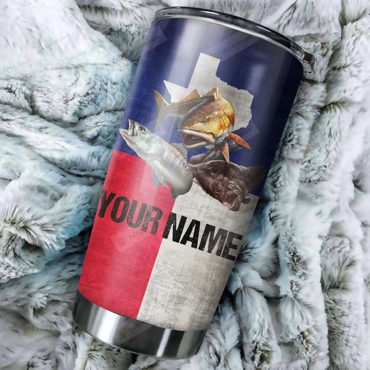 Personalized Fishing Gifts For Fisherman Texas Slam Texas Flag Customize Name Tumbler Cup Perfect Gifts For Fishing Lovers