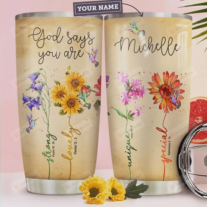 Flower Hummingbird Faith Personalized Tumbler Cup God Say You Are Stainless Steel Vacuum Insulated Tumbler 20 Oz Great Gifts For Birthday Christmas Thanksgiving Coffee/ Tea Tumbler With Lid