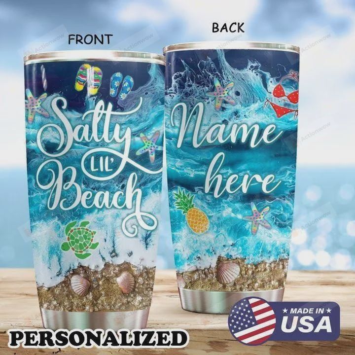 Personalized Turtle Salty Beach, Blue Tumbler Stainless Steel Tumbler Perfect Gifts For Turtle Beach Lover 20 Oz Tumbler Cups For Coffee/Tea, Gifts For Birthday Christmas Thanksgiving