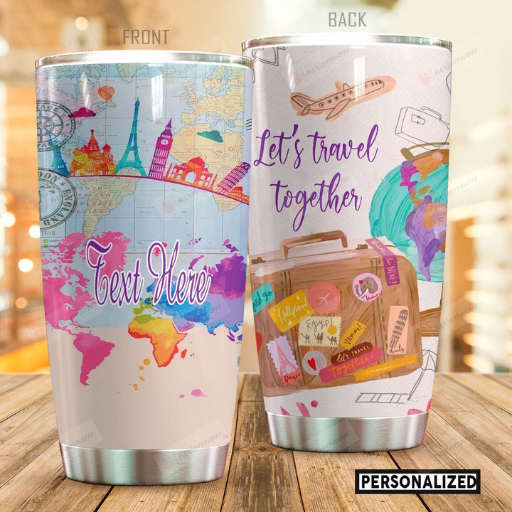 Personalized World Map Travelling Tumbler Let's Travel Together Tumbler Gifts For Travelling Lovers 20 Oz Sports Bottle Stainless Steel Vacuum Insulated Tumbler