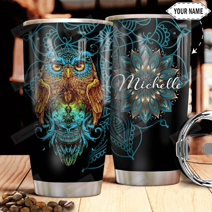 Personalized Owl Mandala Picture Tumbler Cup Stainless Steel Insulated Tumbler 20 Oz Best Gifts For Owl Lovers Tumbler For Coffee/ Tea With Lid Great Gifts For Birthday Christmas Thanksgiving