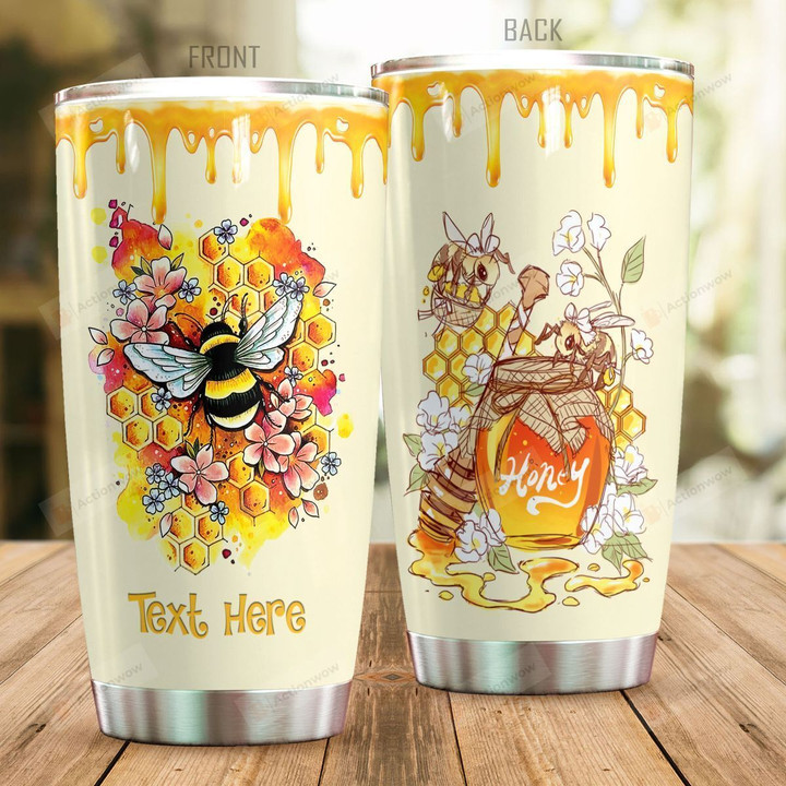 Personalized Honey Bee Flower Tumbler Custom Name Gifts For Bee Lovers Beekeepers 20 Oz Sport Bottle Stainless Steel Vacuum Insulated Tumbler