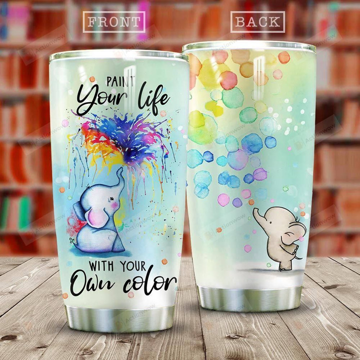 Elephant Color Tumbler Cup, Paint Your Life With Your Own Color, Stainless Steel Vacuum Insulated Tumbler 20 Oz, Tumbler For Coffee/ Tea, Great Customized Gifts For Birthday Christmas Thanksgiving