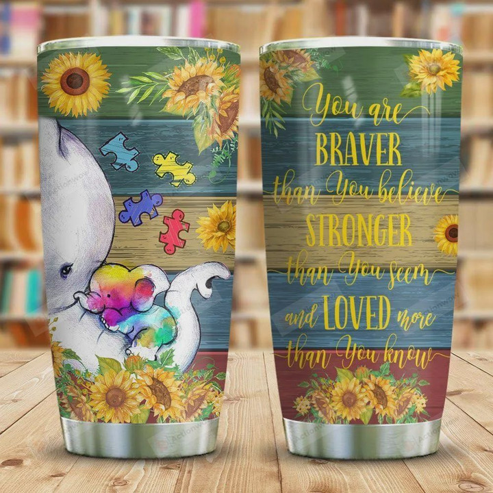 Sunflower Baby Elephant Autism Tumbler Cup You Are Braver Than You Believe Stainless Steel Insulated Tumbler 20 Oz Perfect Gift For Elephant Lovers Best Gifts For Birthday Christmas Thanksgiving