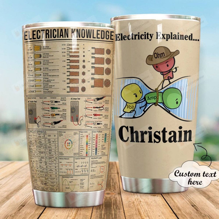 Personalized Electrician Knowledge Custom Name Stainless Steel Tumbler, Tumbler Cups For Coffee/Tea, Great Customized Gifts For Birthday Christmas Thanksgiving