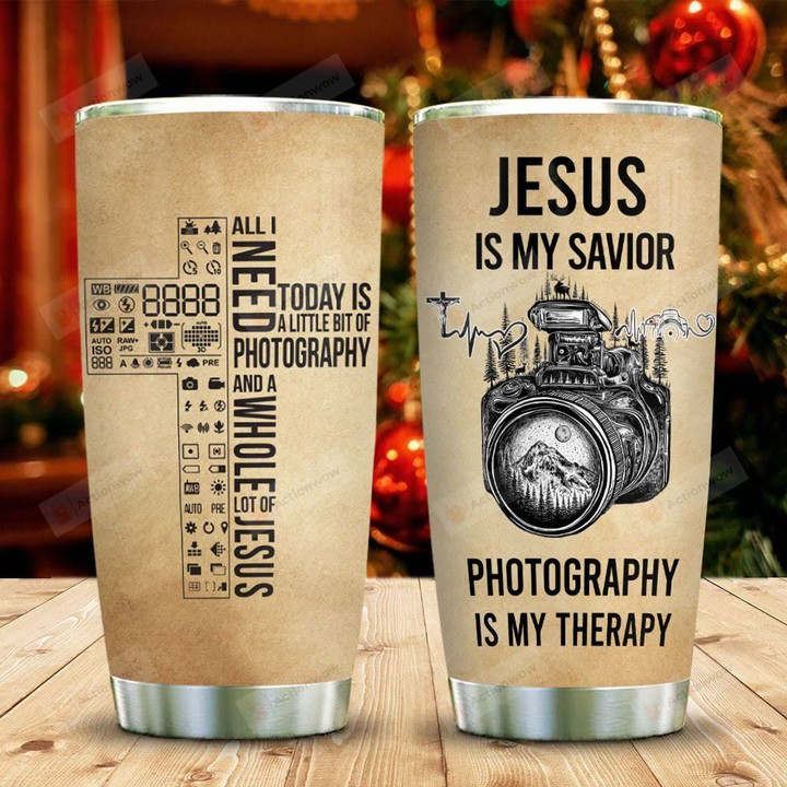 Jesus Is My Savior Photography Is My Therapy Tumbler Cup Stainless Steel Insulated Tumbler 20 Oz Tumbler For Coffee/ Tea With Lid Best Gifts For Photographer On Birthday Christmas Thanksgiving