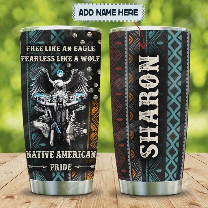 Personalized Native American Pride An Eagle A Wolf Stainless Steel Vacuum Insulated, 20 Oz Tumbler Cups For Coffee/Tea, Gifts For Birthday Christmas Thanksgiving, Perfect Gifts For Animal Lovers