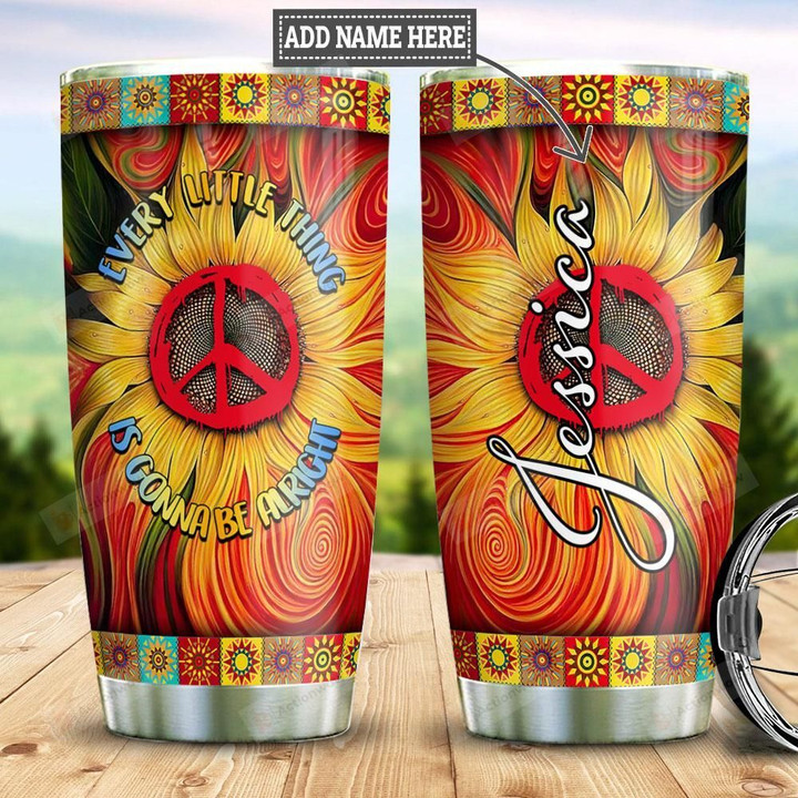 Personalized Sunflower Hippie Tumbler Cup Every Little Thing Is Gonna Be Alright Stainless Steel Insulated Tumbler 20 Oz Great Customized Gifts For Birthday Christmas Thanksgiving Travel Tumbler