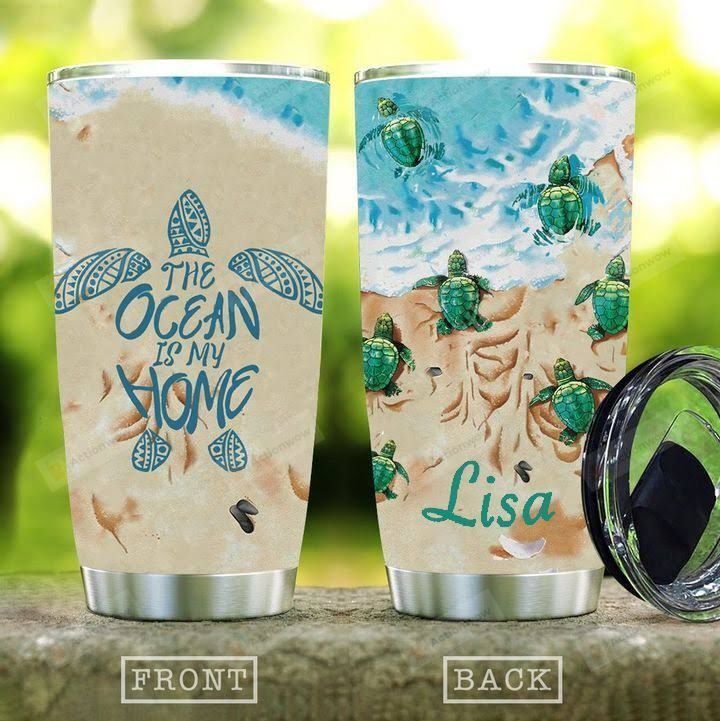 Turtle Ceramic Style Ocean Is My Home Personalized Tumbler Cup Stainless Steel Vacuum Insulated Tumbler 20 Oz Great Customized Gifts For Birthday Christmas Thanksgiving Coffee/ Tea Tumbler