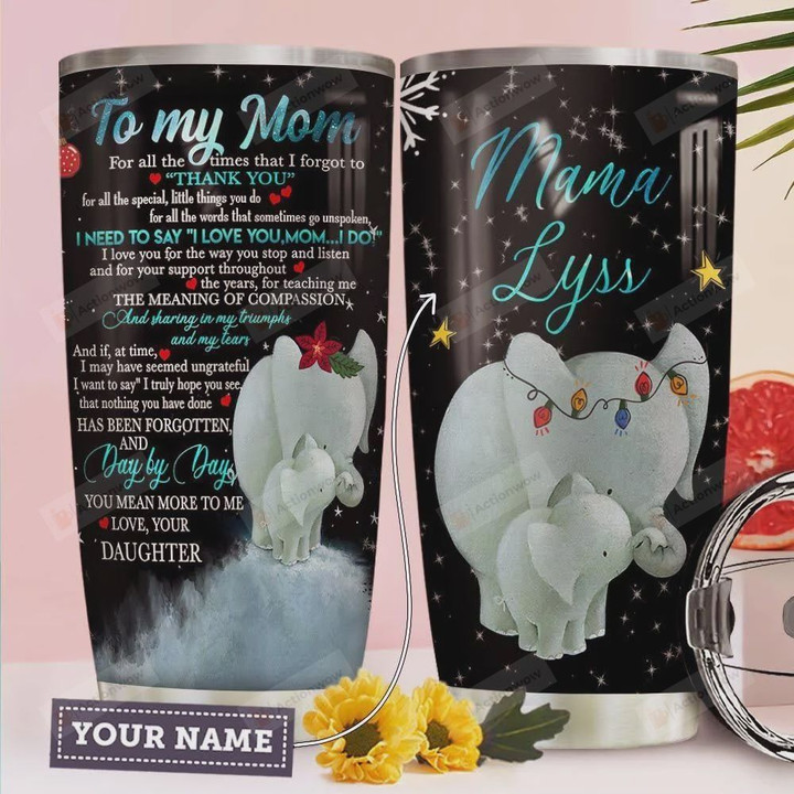 Elephant Mom And Daughter Personalized Tumbler Cup To My Mom Stainless Steel Insulated Tumbler 20 Oz Great Gifts From Daughter Best Gifts For Birthday Christmas Mother's Day Gifts For Mom