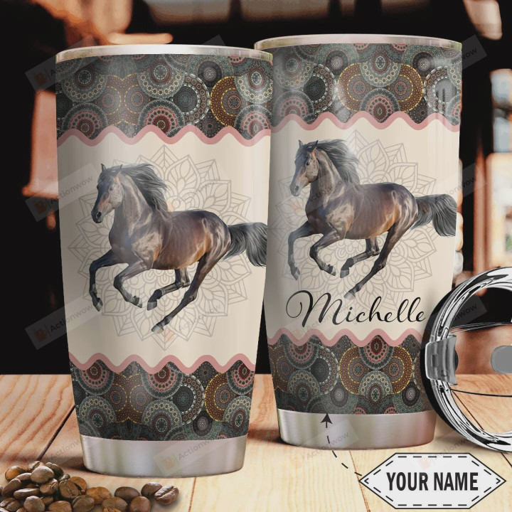 Horse Mandala Personalized Tumbler Cup Stainless Steel Vacuum Insulated Tumbler 20 Oz Great Customized Gifts For Horse Lovers On Birthday Christmas Thanksgiving Travel Tumbler With Lid