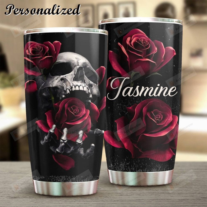 Personalized Skull And Roses Stainless Steel Tumbler, Tumbler Cups For Coffee/Tea, Great Customized Gifts For Birthday Anniversary