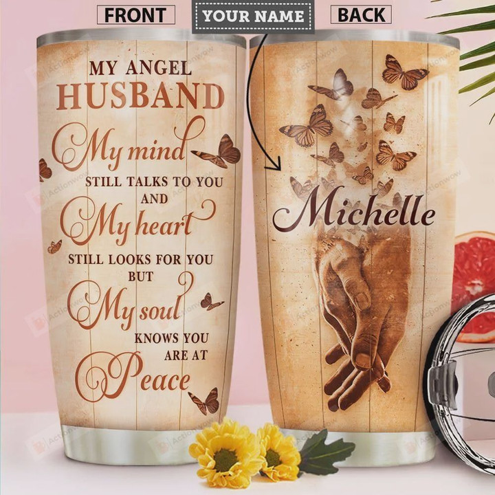 Angel Husband Personalized Tumbler Cup, My Soul Knows You Are At Peace, Stainless Steel Vacuum Insulated Tumbler 20 Oz, Best Gifts For Daughter On Birthday Christmas Thanksgiving, Love Mom