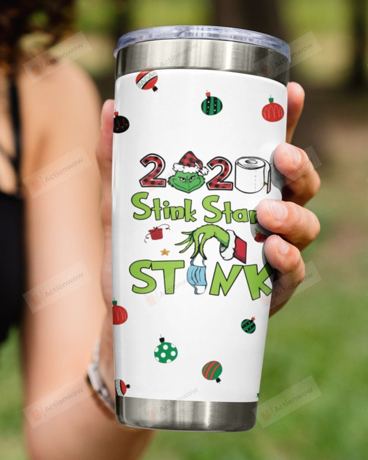 2021 Stink Stank Stunk Christmas, Mask On Grinch Hand Stainless Steel Tumbler Cup For Coffee/Tea
