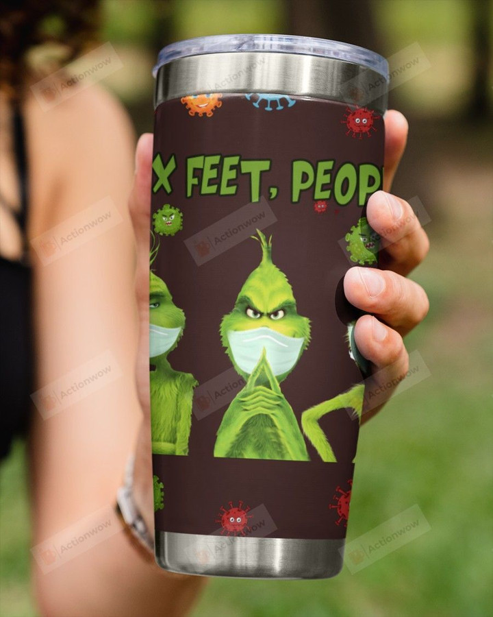 6 Feet People Stay Away From Me, Grinch Sitting Stainless Steel Tumbler Cup For Coffee/Tea
