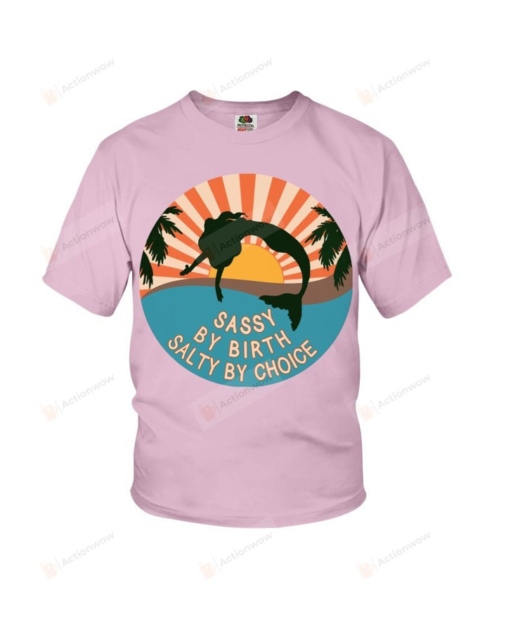 Retro Sunrise Mermaid Salty By Choice Short-Sleeves Tshirt, Pullover Hoodie, Great Gift For Thanksgiving Birthday Christmas