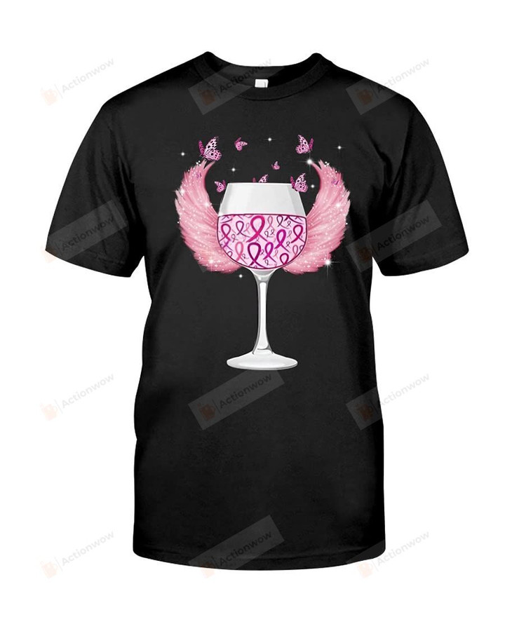 Breast Cancer Awareness Shirt, Funny Wine Glass Pink Ribbon T-Shirt, Breast Cancer Warriors/Patients Gifts Unisex Classic Tshirt Black