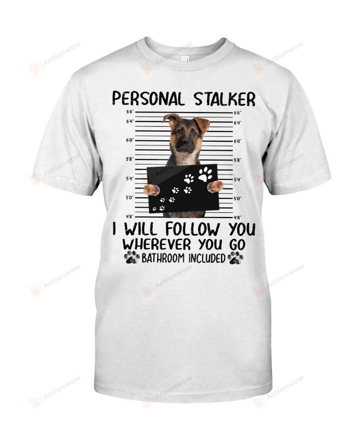 Banane Rai German Shepherd Personal Stalker Classic T-Shirt Funny Dog Criminal Mugshot Tee (XL) White