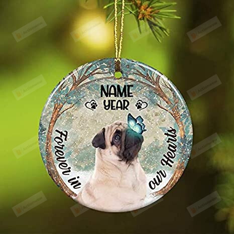 Personalized Forever In Our Hearts Pug Dog Memorial Christmas Ornament Gifts Idea For Dog Lover Dog Owner