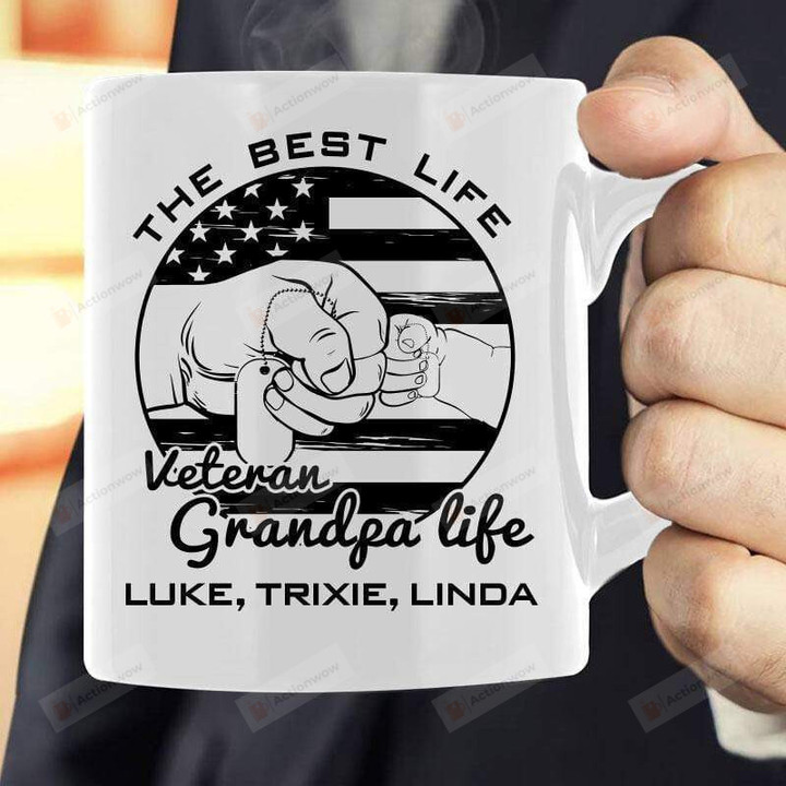 Personalized Veteran Grandpa Life The Best Mug Gifts For Him, Father's Day ,Birthday, Anniversary Customized Name Ceramic Changing Color Mug 11-15 Oz