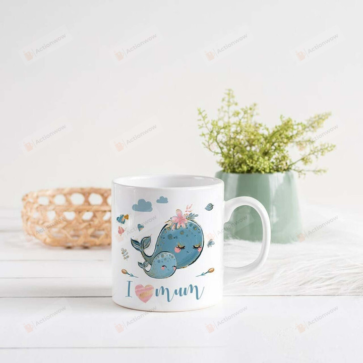 Cute Baby Whale Mama Whale  I Love My Mom Ceramic Mug Great Customized Gifts For Birthday Christmas Thanksgiving Mother's Day 11 Oz 15 Oz Coffee Mug