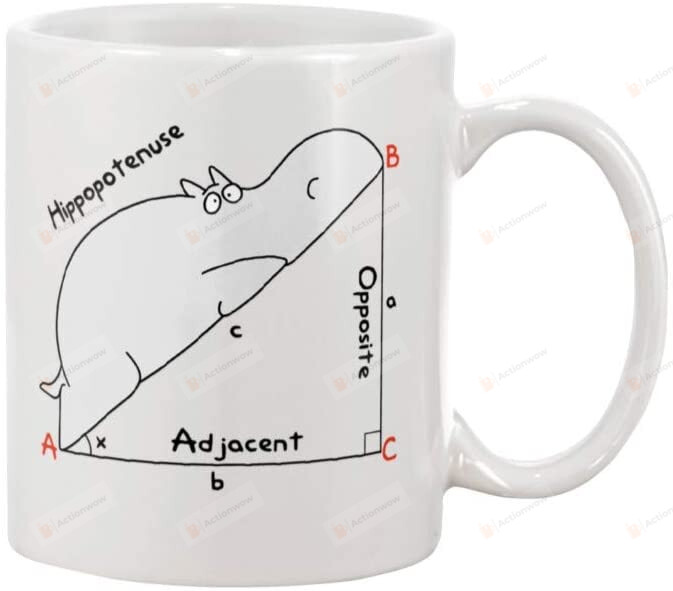 Hippopotenuse Adjacent Opposite Funny Diagram Hippopotamus Math Teacher Geometry Science Gift Ceramic Coffee Mug - printed art quotes Mug