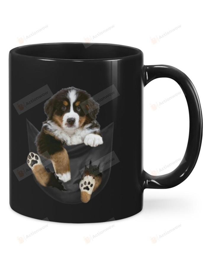 Bernese Mountain Dog In Pocket Black Mugs Ceramic Mug 11 Oz 15 Oz Coffee Mug, Great Gifts For Thanksgiving Birthday Christmas