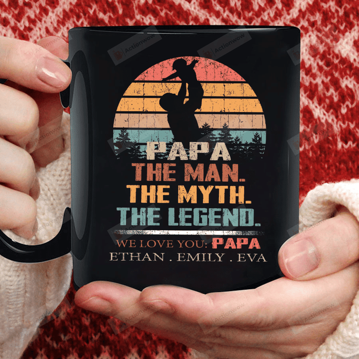 Personalized Retro Father And Kid Mug The Man The Myth The Legend We Love You Mug Best Gifts To Dad, Grandpa On Father's Day 11 Oz - 15 Oz Mug 1