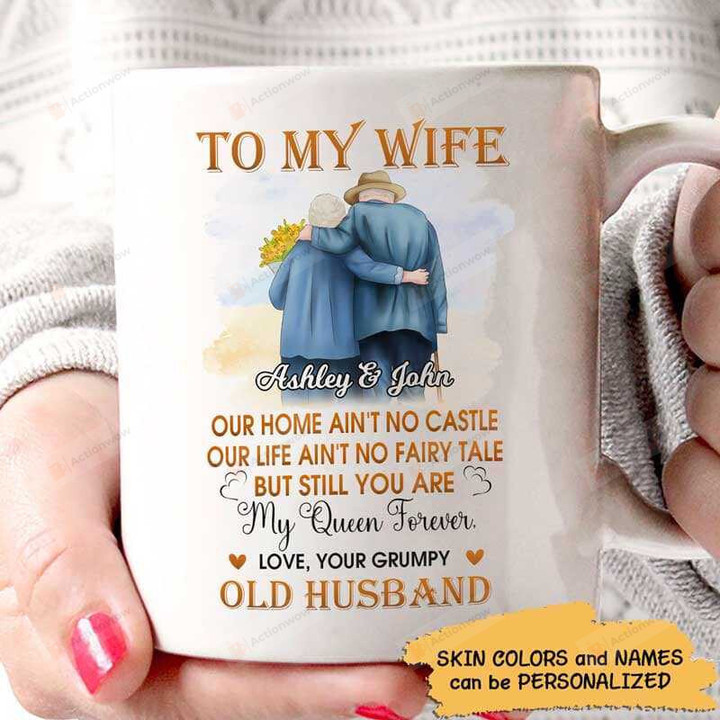 Customizable Personalized Names Mugs Old Couple You Are My Queen Forever Mug Happy Valentines Day Birthday Wedding Anniversary Holidays Gifts To My Husband Wife Ceramic Coffee Mugs