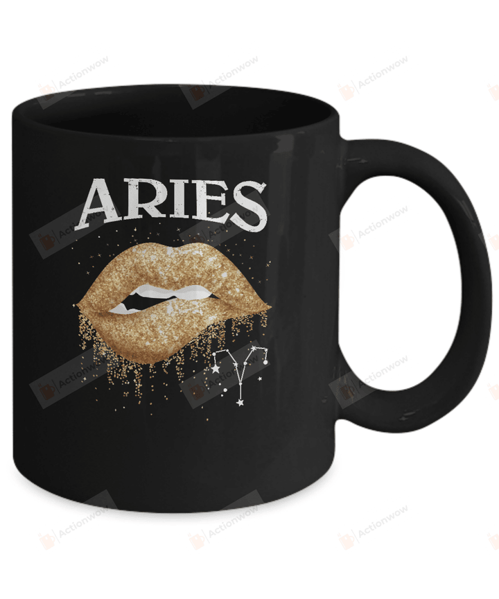 Aries Zodiac March April Birthday Gift Golden Lipstick Mug Gifts For Birthday, Anniversary Ceramic Coffee Mug 11-15 Oz