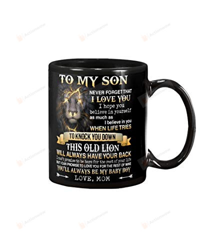 Customized To My Son Mug, Never Forget That I Love You Mug, Funny Lion Mug, From Mom To Son Birthday Gift For Men Women Kids Personalized Name Ceramic Coffee Mug - Printed Art Quotes 11 15 Oz Mug