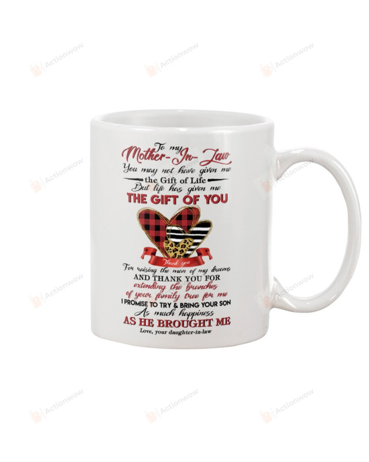 Personalized Heart Art To My Mother-in-law Mug He Brought Me Perfect Gifts For Christmas Birthday Thanksgiving Mother's day Woman's Day White Mug Coffee Mug
