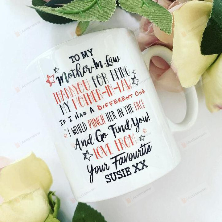 Personalized Thank You Mother In Law Mug Gifts For Her, Mother's Day ,Birthday, Anniversary Customized Name Ceramic Coffee 11-15 Oz