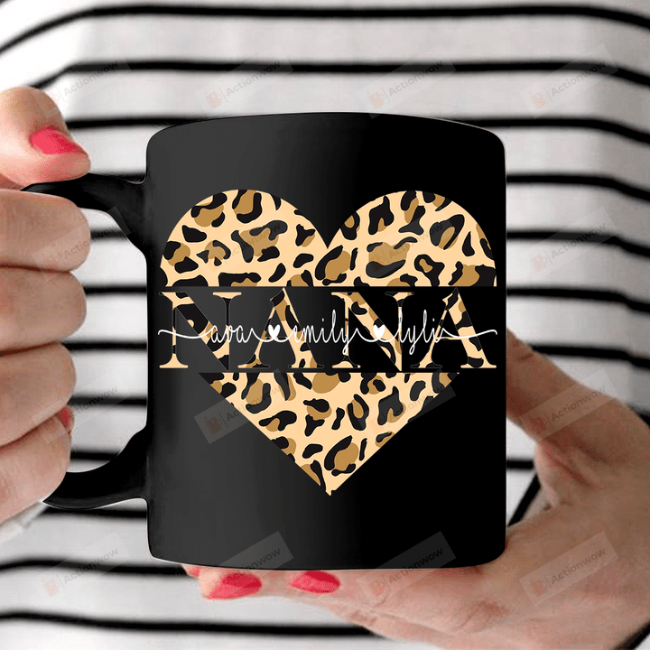 Personalized Nana Heart - Leopard Heart Black Mugs Ceramic Mug 11 Oz 15 Oz Coffee Mug