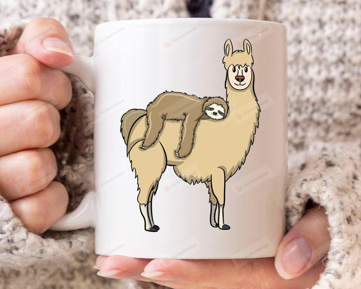 Llama Sloth Mug, Funny Animal Coffee Cup For Llama Sloth Lovers, Cute Alpaca Sloth Gift For Lazy Men Women, Sleeping Sloth Mug, Mother Gift, Cute Mug Gift, Coffee Mug Gift