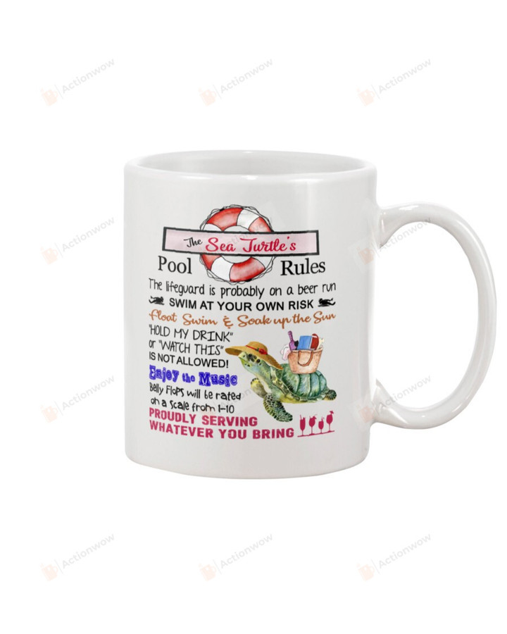Sea Turtle Pool Rule Mug Gifts For Birthday, Anniversary Ceramic Coffee 11-15 Oz
