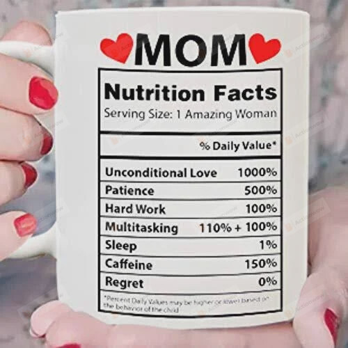 Customizable Personalized Mom Nutrition Facts Custom Mugs Mom's Unconditional Love Mugs Mom Gifts Women's Day Mugs Happy International Women's Day Birthday Gifts To My Mom Mother Mama Ceramic Mugs