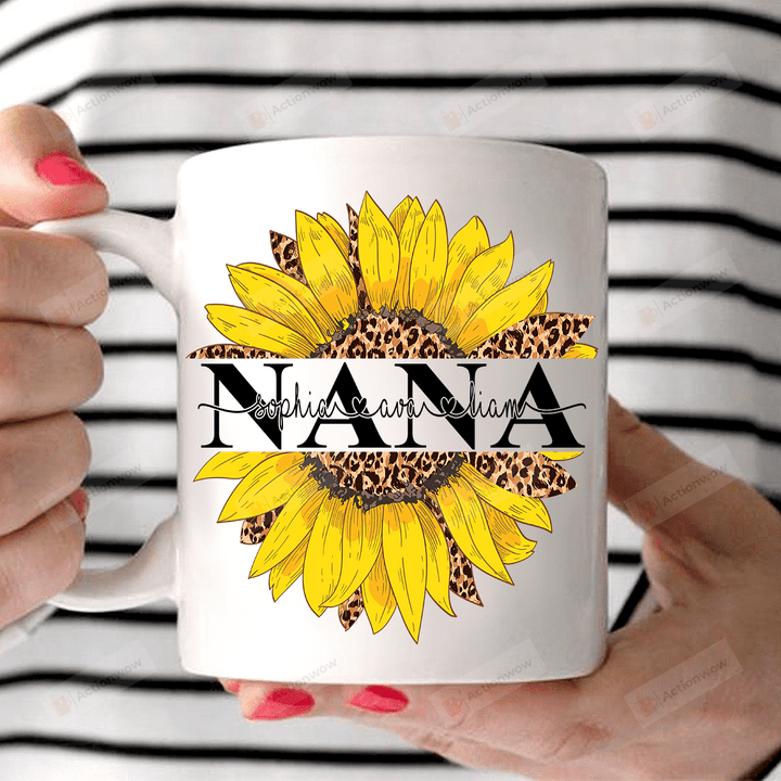 Personalized Nana Sunflower - Leopard Sunflower Artwork White Mugs Ceramic Mug 11 Oz 15 Oz Coffee Mug