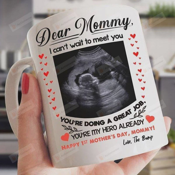 Personalized Photo Mug, Happy 1st Mommy's Day Bump Mug, Pregnancy 1st Mom Coffee Mug Gifts, Best Gifts For Mother, Mom, Wife, Grandma On Mother's Day, Birthday, Anniversary