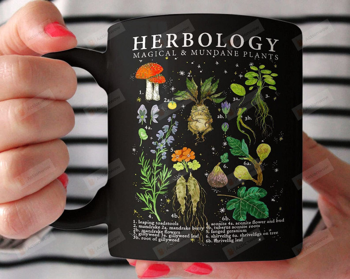 Herbology Magical And Mundane Plants Mug Botanical Mug Herbs Mug Plants Mug Mushroom Mug Coffee Tea Cup Black Mug Meaningful Gifts Gifts For Birthday Christmas Thanksgiving