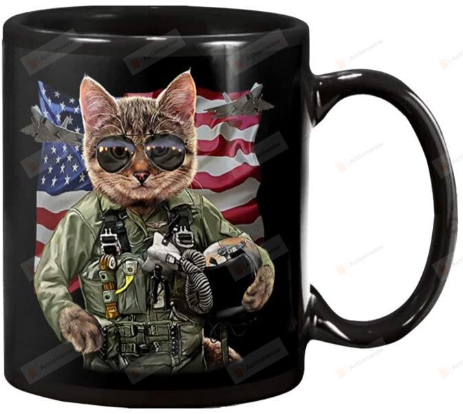 Pilot Cat Coffee Mug, Funny Pilot Aircraft Flight Deck Gifts For Men Women Kids Ceramic Coffee Mug