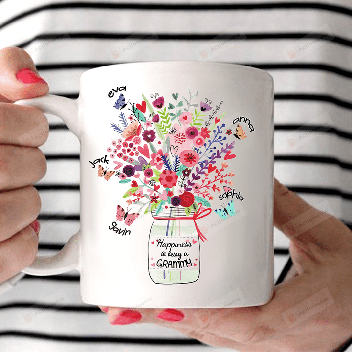 Personalized New - Happiness Is Being A Grammy , Flowers White Mugs Ceramic Mug 11 Oz 15 Oz Coffee Mug