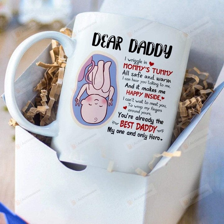 To My Daddy Mug Love From Baby Bump I Wriggle In Mommy's Tummy Mug You Are My Hero Funny Christmas Pregnancy Announcement 11-15oz Ceramic Coffee Mug