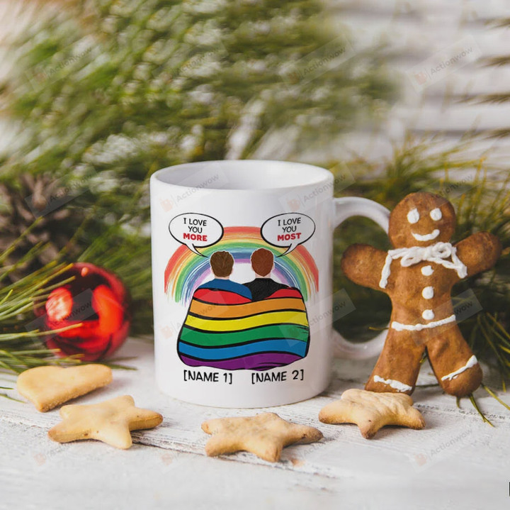 Personalized Gay Couple Watching Rainbow I Love You More Most White Mugs Ceramic Mug Great Customized Gifts For Birthday Christmas Thanksgiving  11 Oz 15 Oz Coffee Mug