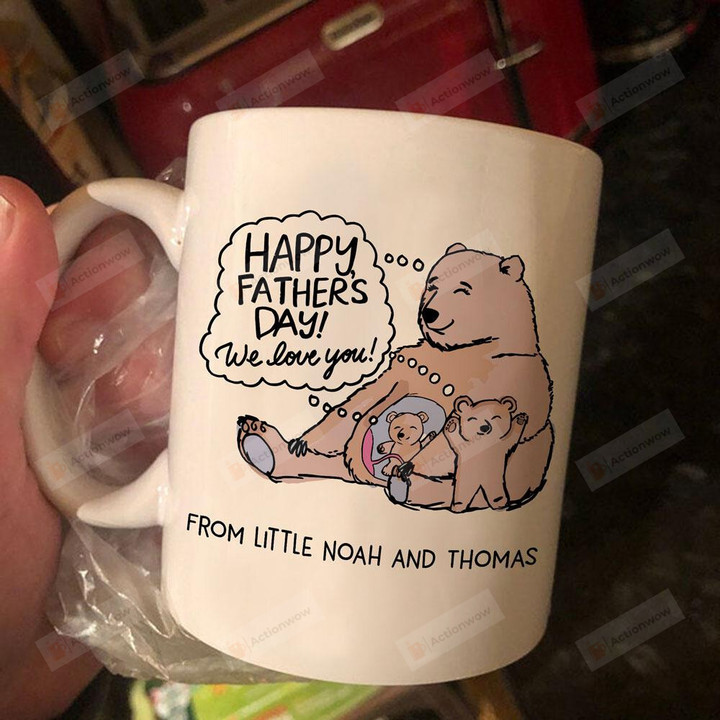 Funny Bear Happy Father's Day We Love You From Little Noah and Thomas Mug Gifts For First Dad, Happy Father's Day, Husband From Son Daughter Wife Ceramic Coffee Mug 11-15 Oz