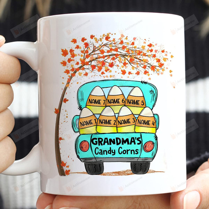 Personalized Grandma'S Candy Corns Car Fall Coffee Mug Gifts For Grandma From Grandchildren Family Lover Funny Gifts For Halloween Gifts Halloween Mug Grandma Gifts Grandma Mug