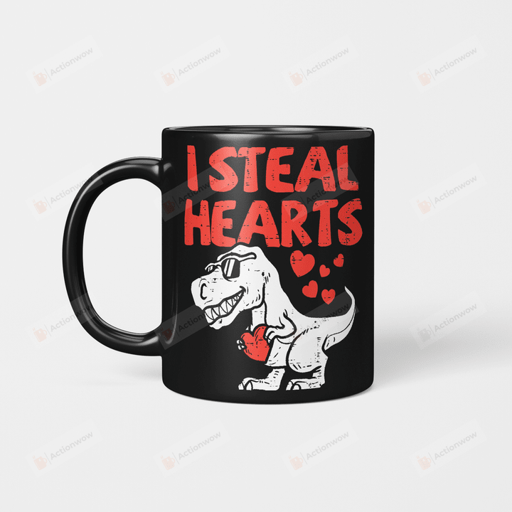 Kids I Steal Hearts Trex Dino Cute Baby Boy Valentines Day Mug Gifts For Couple Lover , Husband, Boyfriend, Birthday, Anniversary Ceramic Coffee 11-15 Oz
